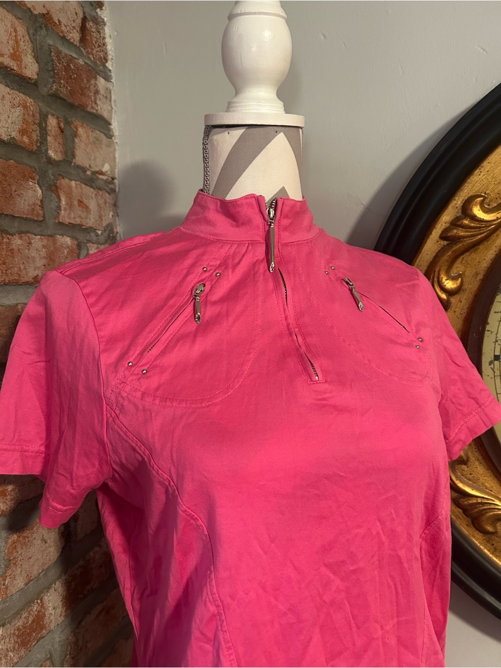 Jamie Sadock • Pink Mock Neck Quarter Zip Tee 100% Cotton